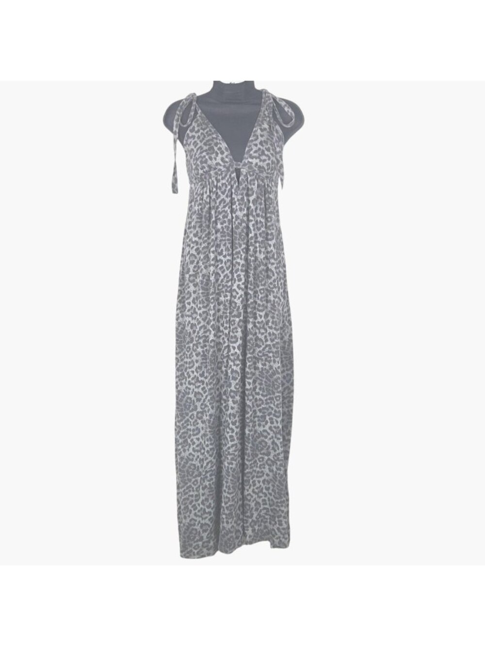 Rebecca Taylor Snow Leopard Print Maxi Dress V Neck Keyhole Tie Straps Med
